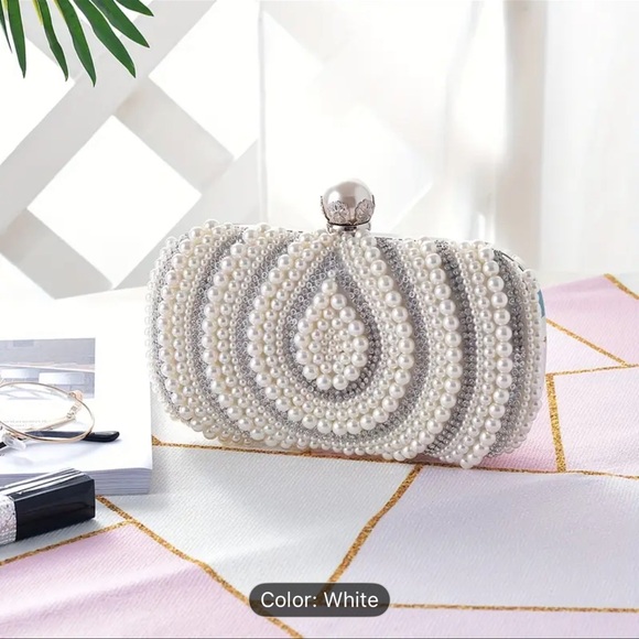 Salwar Kameez Handbags - Pearl-Embellished Clutch - White